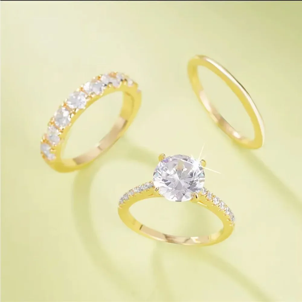 Elegant Gold and Silver Diamond Ring Set A1170